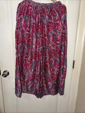 5/$25💗 Boho Paisley Gathered Waist Pants in Magenta & Teal, silk blend, Large